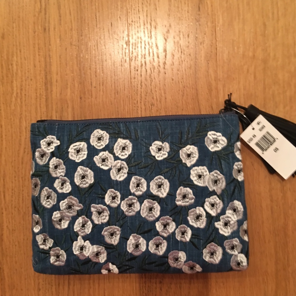 loeffler randall denim floral pouch NWT